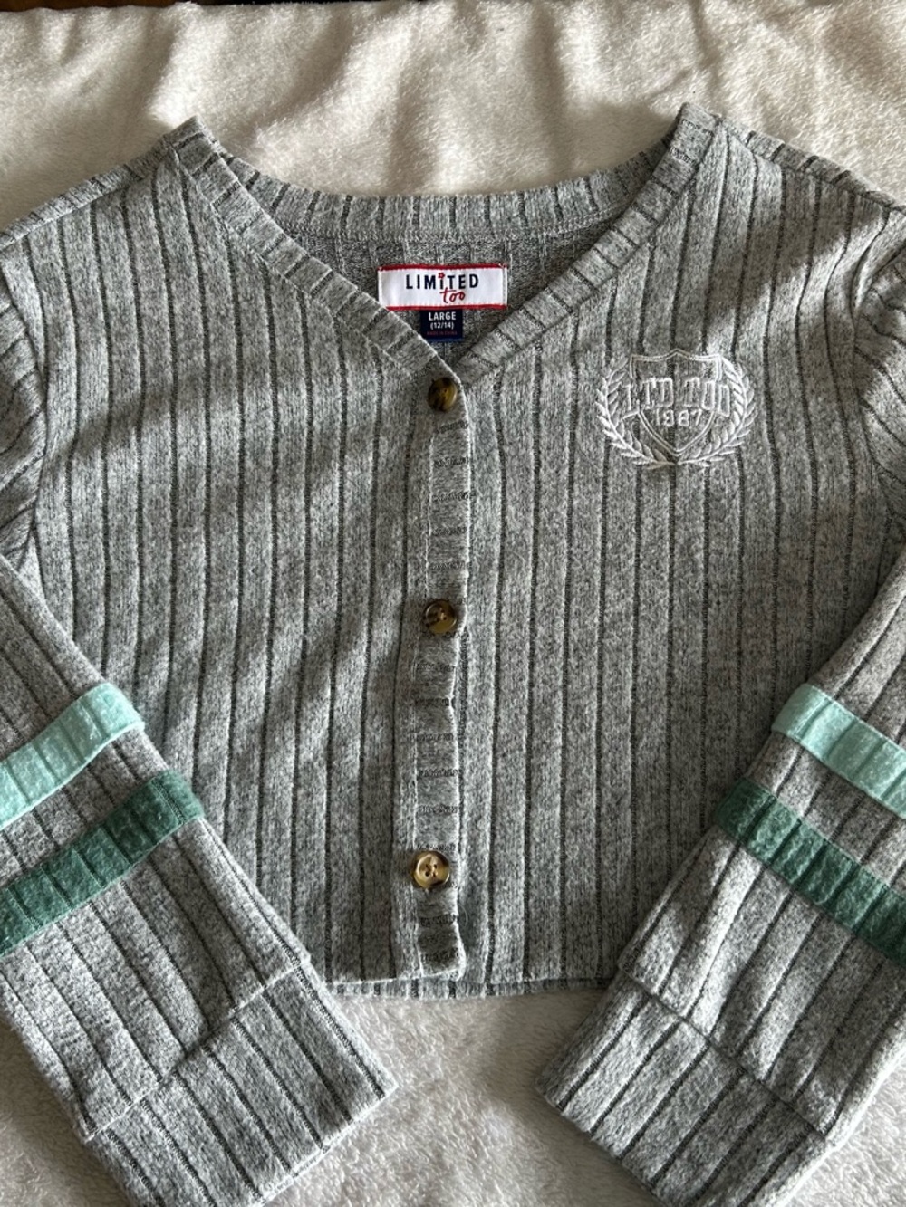 Limited Too Grey Ribbed V-Neck Cardigan with Subtle Stripe